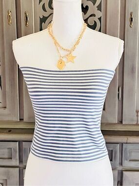 NWT Edikted blue white strapless top M